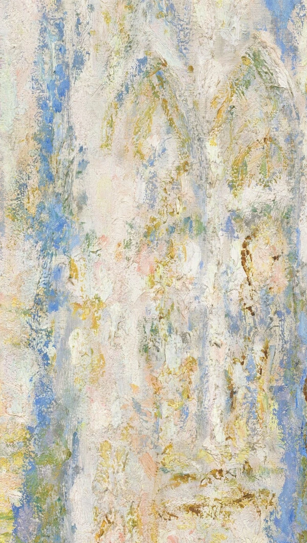 Blauw en goud in de steen in De kathedraal van Rouen in zonlicht van Claude Monet