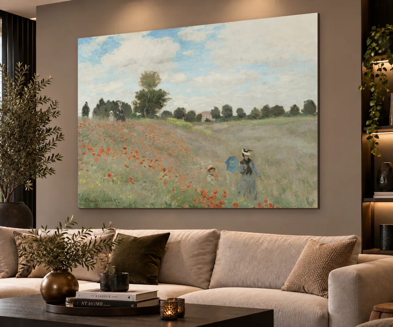 Klaprozen bij Argenteuil van Claude Monet als liggend schilderij in een interieur