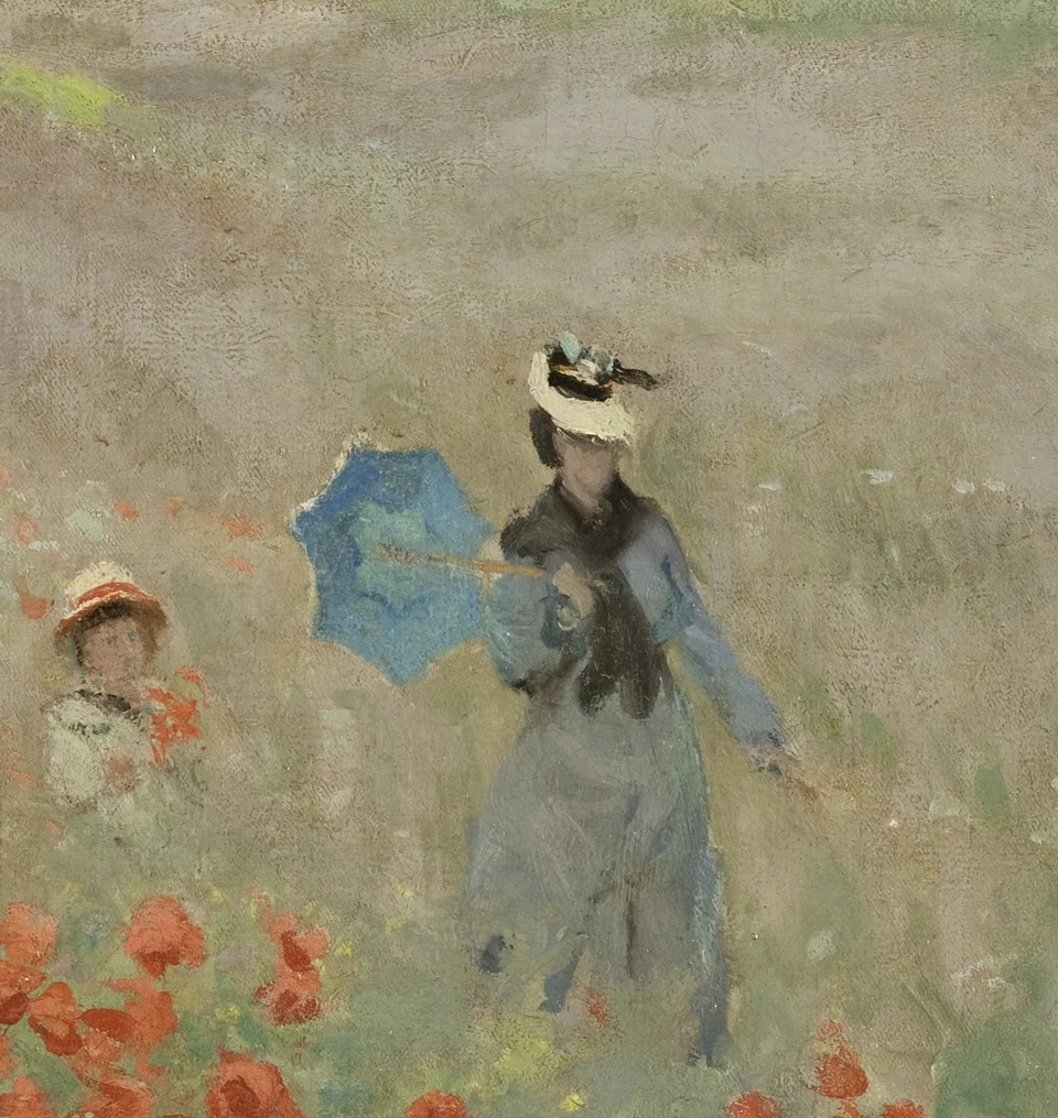 De vrouw met parasol in Klaprozen bij Argenteuil van Claude Monet