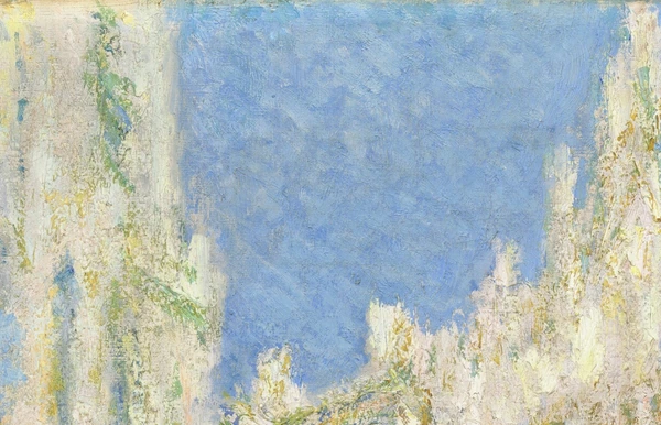 De lucht boven de gevel in De kathedraal van Rouen in zonlicht van Claude Monet