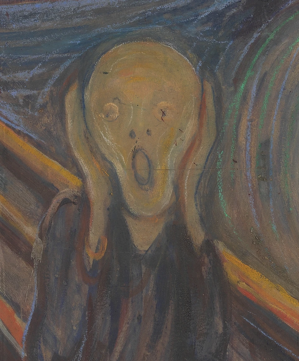 Het gezicht en de handen in De Schreeuw van Edvard Munch