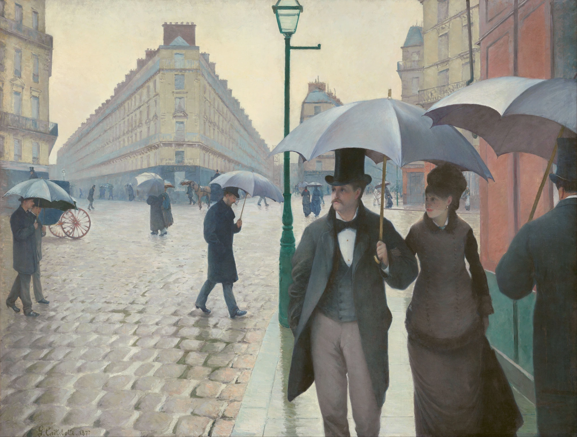Parijs op een regenachtige dag als voorbeeld van het werk van Gustave Caillebotte