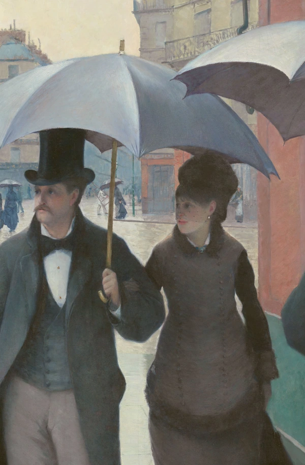 Het wandelende paar in Parijs op een regenachtige dag van Gustave Caillebotte