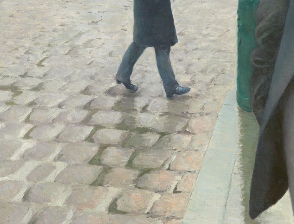 Natte straatstenen in Parijs op een regenachtige dag van Gustave Caillebotte