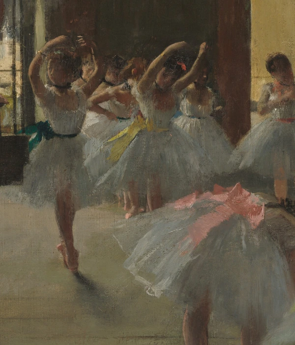 Dansers in beweging in De balletklas van Edgar Degas