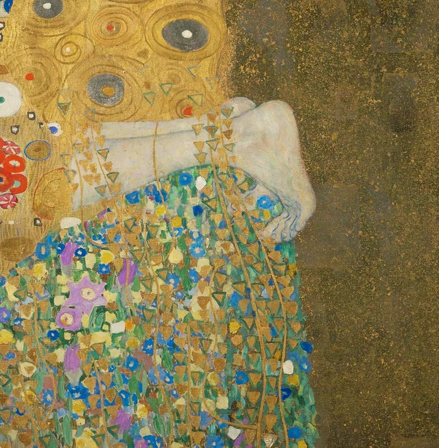 Voeten en decoratief gewaad in De Kus van Gustav Klimt