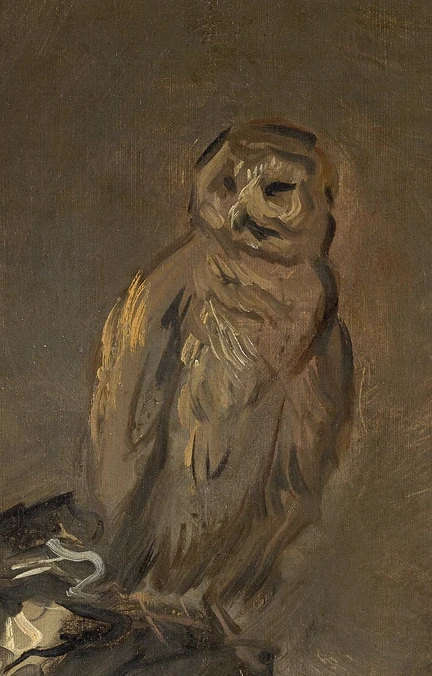 Volledige uil op de schouder in Malle Babbe van Frans Hals