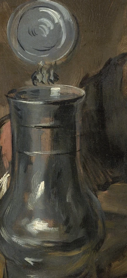 Hand en tinnen kan met open deksel in Malle Babbe van Frans Hals