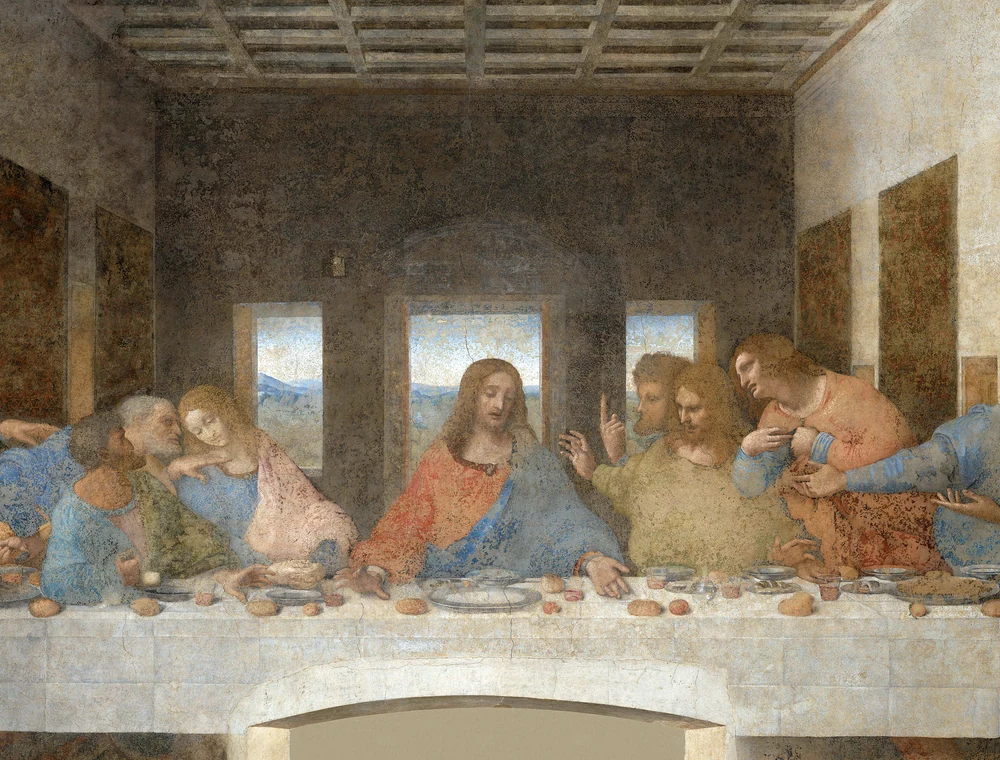 Perspectieflijnen en lange tafel in Het Laatste Avondmaal van Leonardo da Vinci