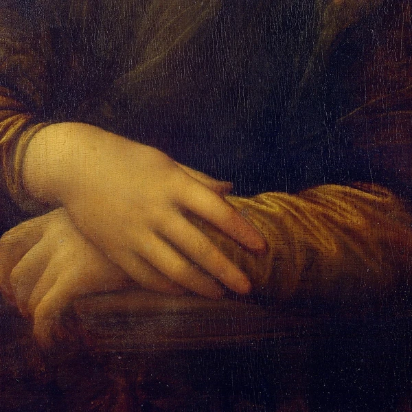 Gevouwen handen in de Mona Lisa van Leonardo da Vinci