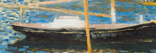 De boot op de voorgrond in De brug bij Argenteuil van Claude Monet