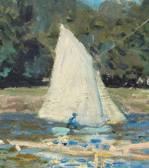 Het witte zeil in De brug bij Argenteuil van Claude Monet