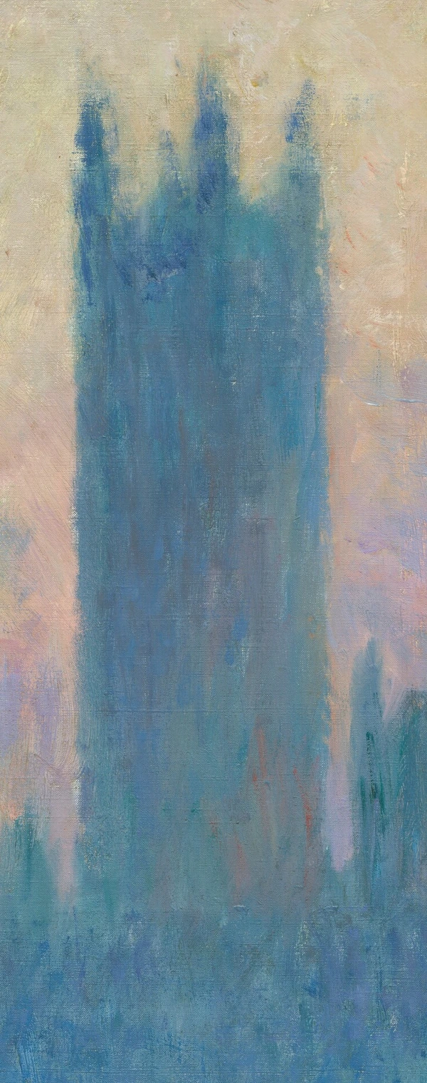 Torens in blauw in Het Parlementsgebouw bij zonsondergang van Claude Monet