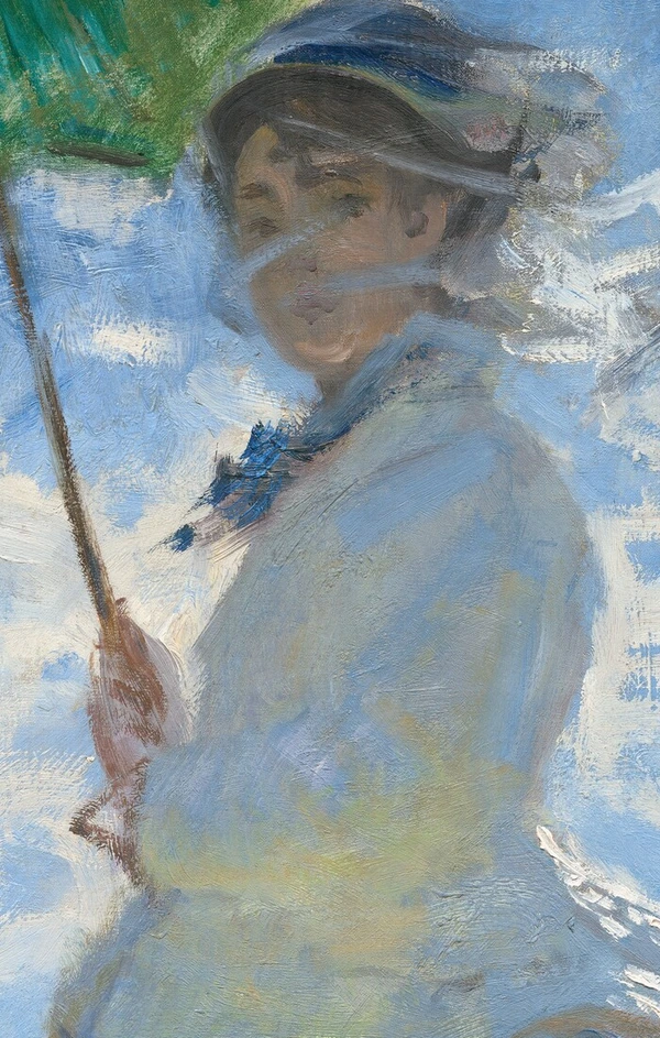 Camille in het tegenlicht in Vrouw met parasol van Claude Monet