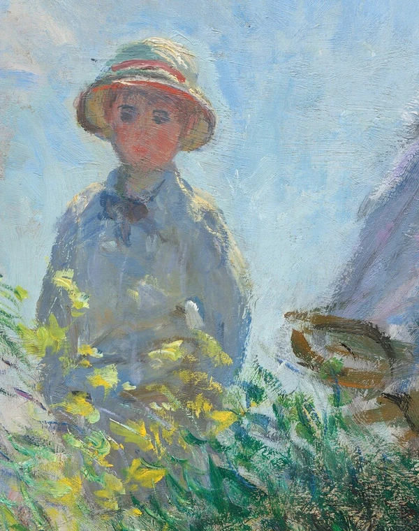 Jean in het gras in Vrouw met parasol van Claude Monet