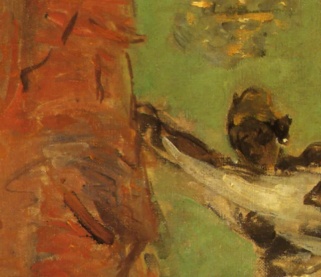 Gordijn en uitgestrekte arm in A Modern Olympia van Paul Cézanne