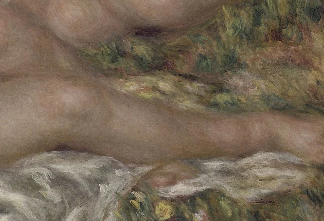 Benen, draperie en groen in Bathers van Pierre-Auguste Renoir
