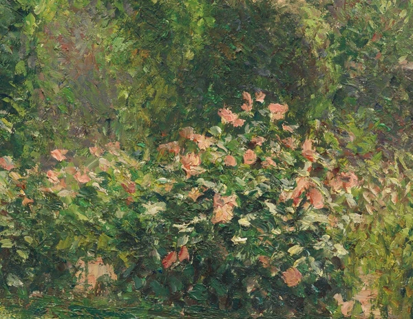 Bloemen en bladeren in De tuin van de kunstenaar in Éragny van Camille Pissarro