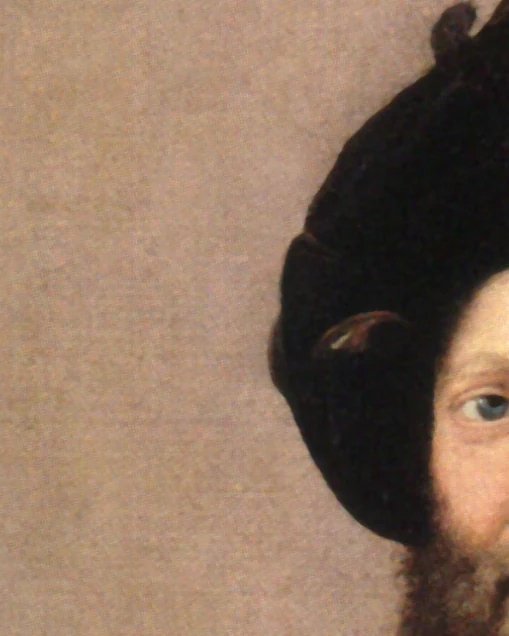 Oog en donkere kap in Portrait of Baldassare Castiglione van Raphael — Raphael Sanzio