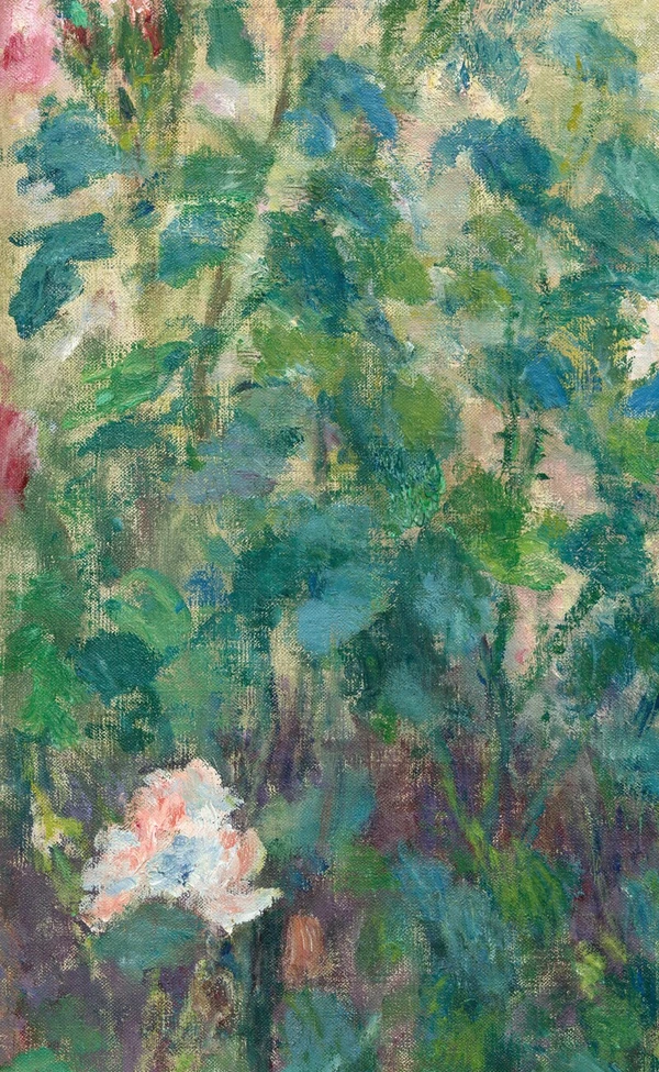 Bloemen langs het pad in Meisje met gieter van Pierre-Auguste Renoir