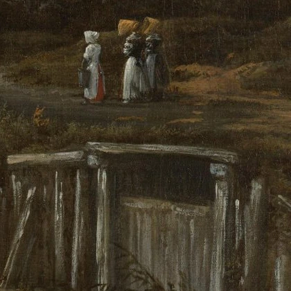 Kleine figuren aan de oever in De molen bij Wijk bij Duurstede