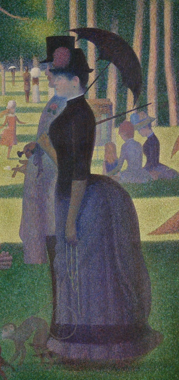 Paar onder de parasol in Een zondag op La Grande Jatte van Georges Seurat
