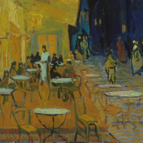 Tafeltjes op het terras in Caféterras bij nacht van Vincent van Gogh