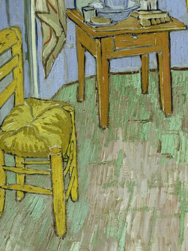 Stoelen en tafel in De slaapkamer van Vincent van Gogh