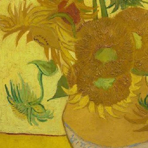 Groene bladeren in Zonnebloemen van Vincent van Gogh
