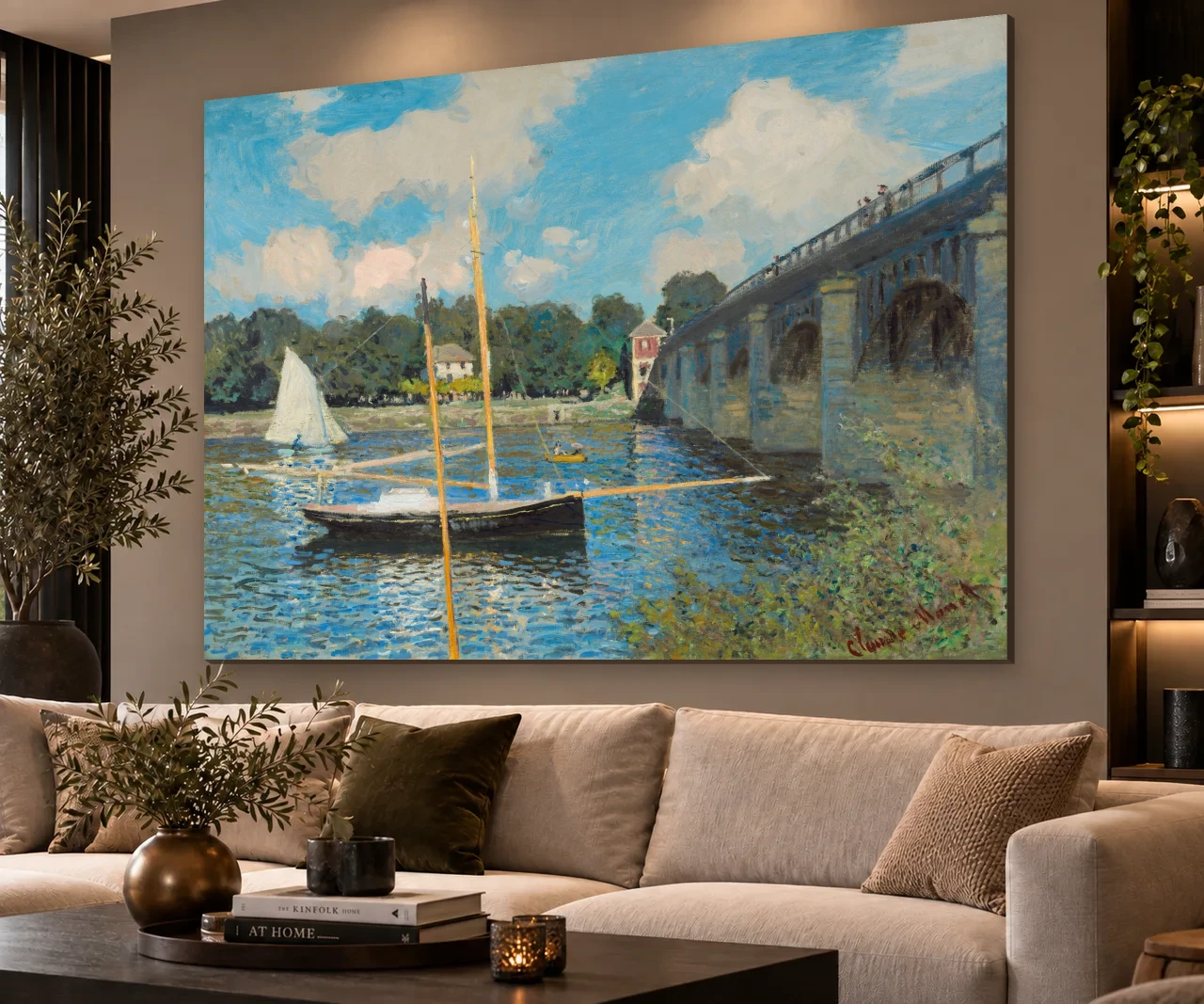 De brug bij Argenteuil volledig en liggend aan de muur in een interieur