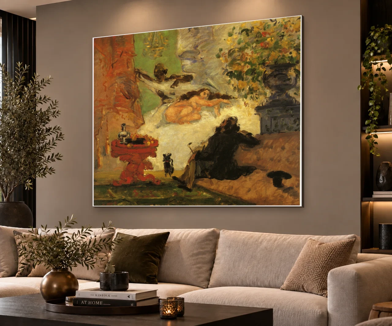 A Modern Olympia volledig en liggend aan de muur in een interieur