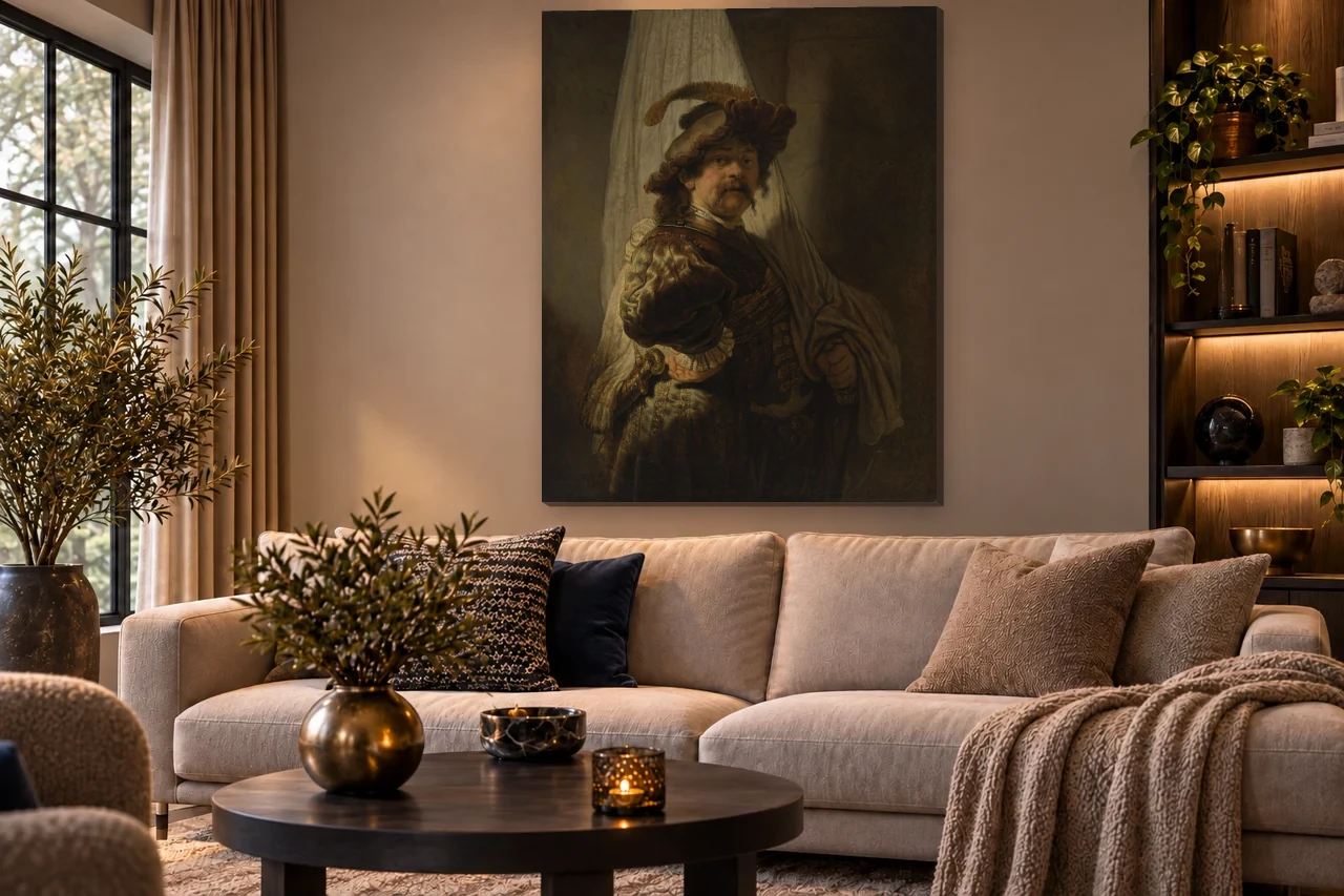 De vaandeldrager volledig en staand aan de muur in een interieur