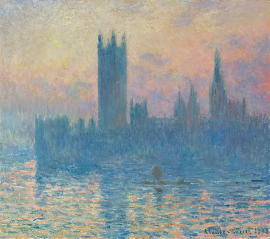 Parlementsgebouw bij zonsondergang van Claude Monet