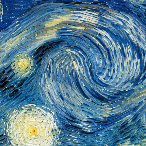 Wervelende sterrenhemel in De Sterrennacht van Vincent van Gogh